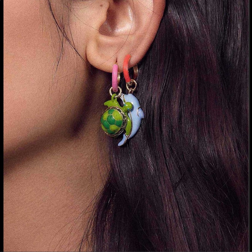 Manrepeller Dolphin and Turtle Charm Earring